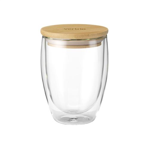 Dubbelwandig drinkglas met bamboe deksel 350ml - Yana Gifts