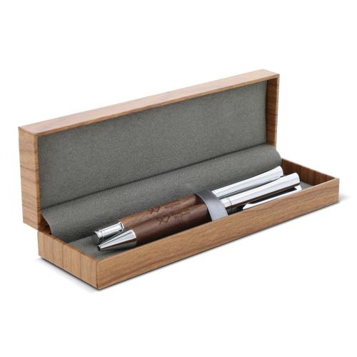 Metalen balpen &amp; rollerbal pen walnoot hout (set)