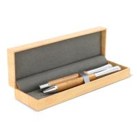 Set metalen balpen en rollerbal pen bamboe - Yana Gifts